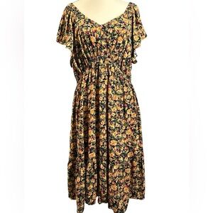 Terra & Sky Yellow and Black Floral Maxi Dress